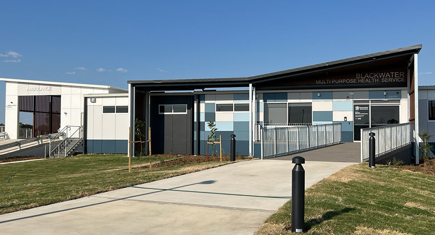 Front entrance and ambulance bay of the completed new Blackwater Multipurpose Health Service.